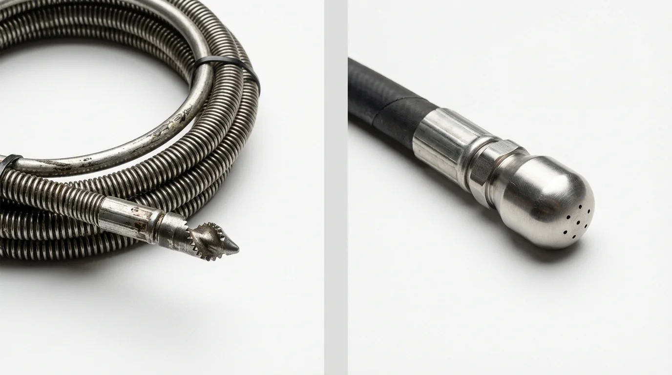 Drain snake cable and hydro jetting nozzle used for drain cleaning in Cave City, AR