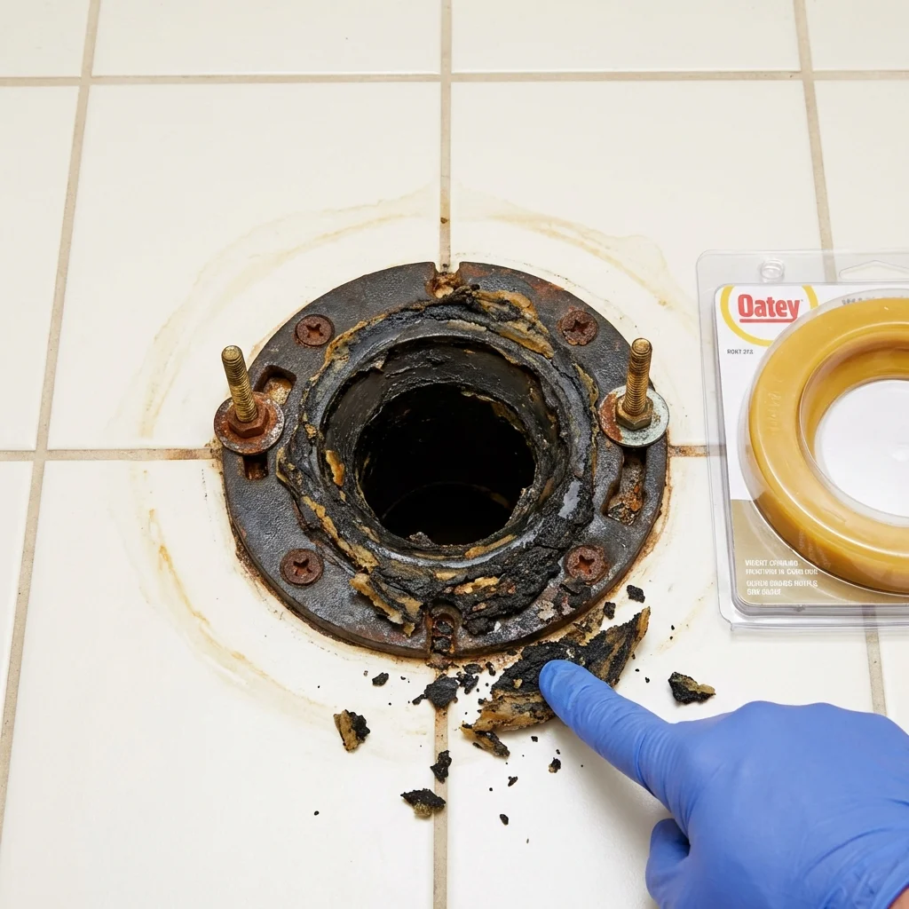 Failed wax ring showing water seepage at the base of a toilet in a Cave City, AR home