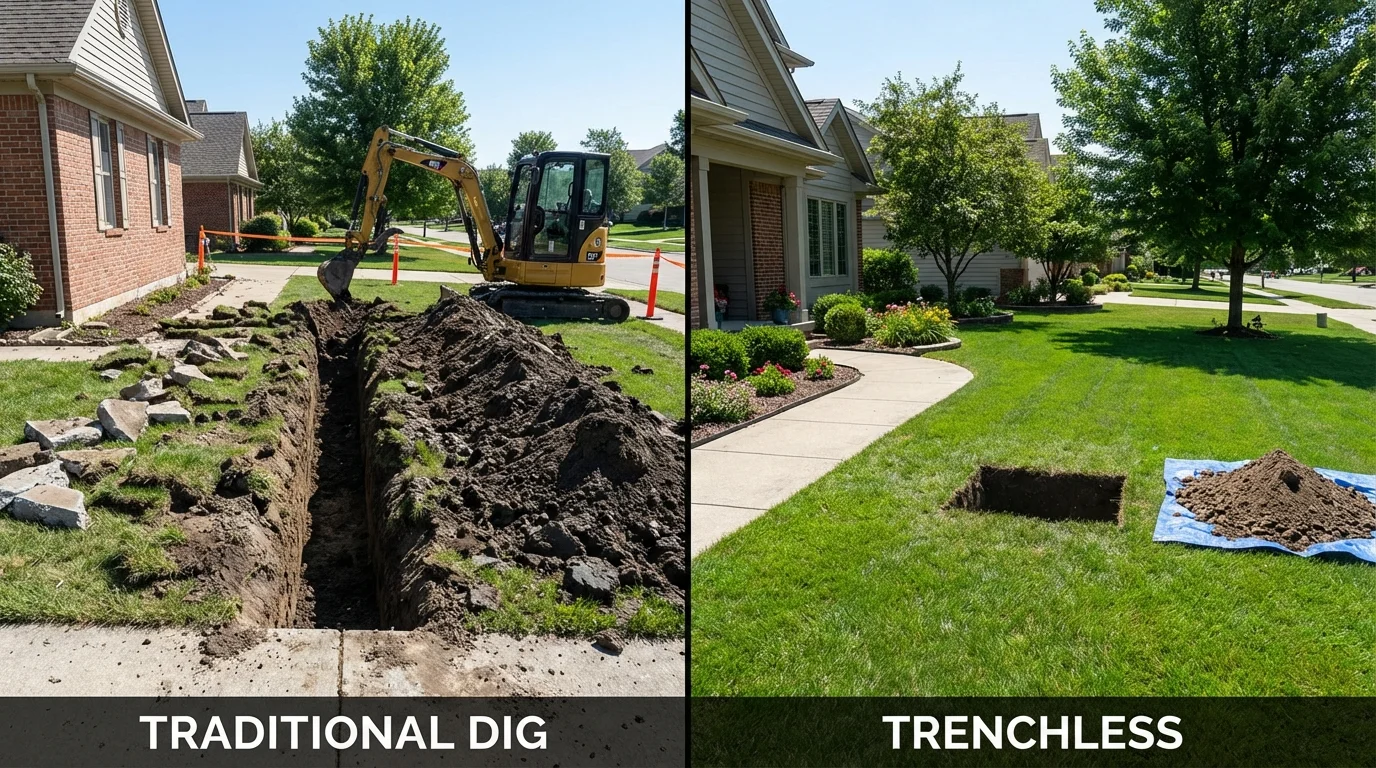 Trenchless sewer repair with minimal yard damage versus traditional excavation in Cave City, AR
